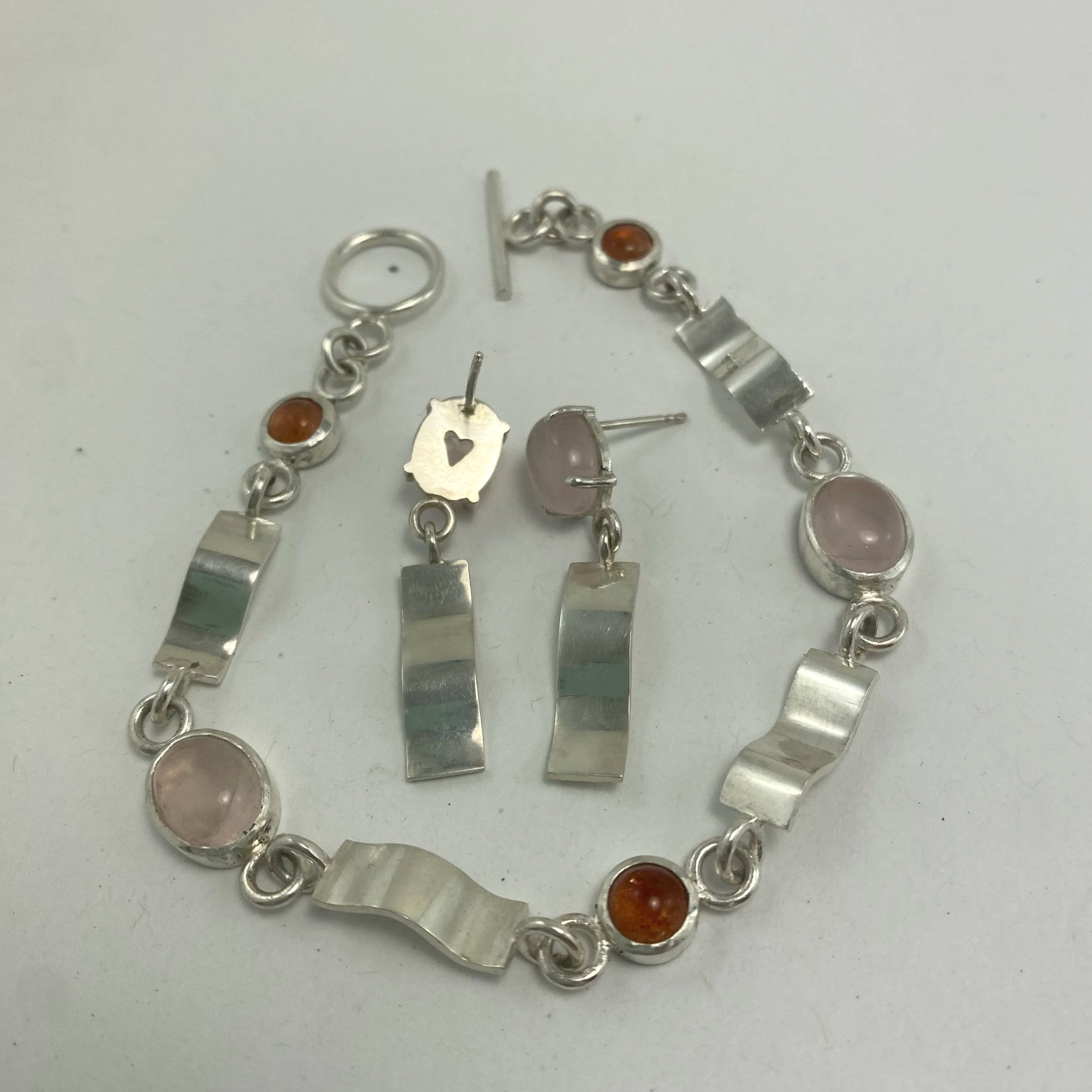 Rose quartz and sunstone bracelet and earrings