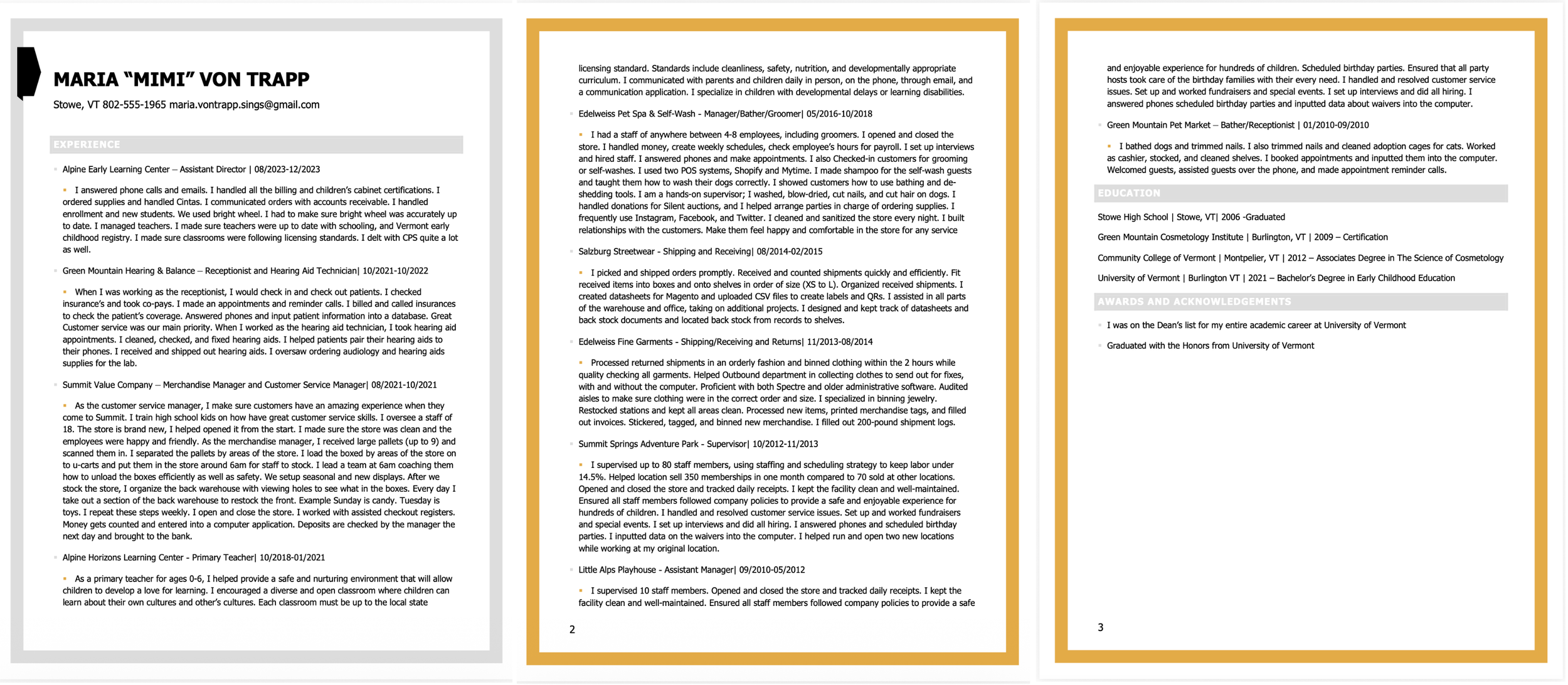 Client's Draft/Original Résumé (3 pages)