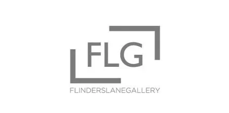 Logo for Flinders Lane Gallery featuring the letters 'FLG' and a geometric design.