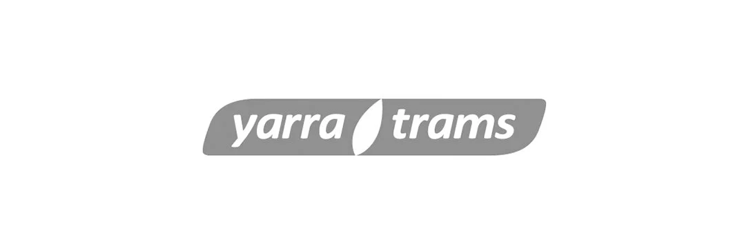 Yarra Trams logo with gray background and white text.