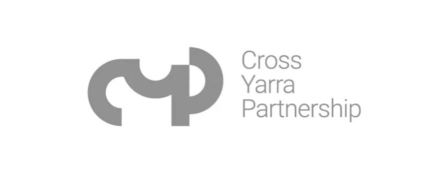 Logo for Cross Yarra Partnership, featuring stylized intertwined letters 'CYP' in gray with text to the right.