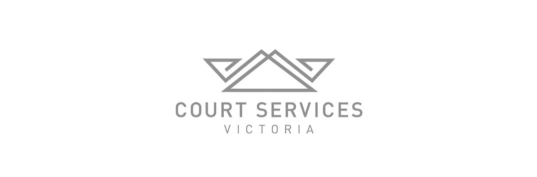 Logo with abstract scales above the text 'Court Services Victoria' in gray, set against a white background.