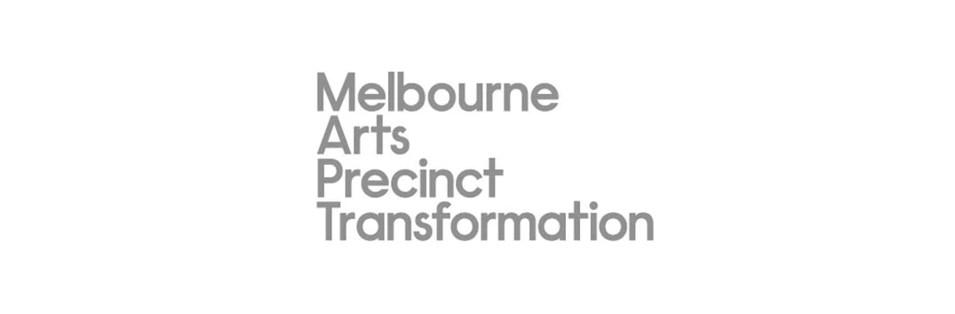 Text that reads 'Melbourne Arts Precinct Transformation' in gray font.