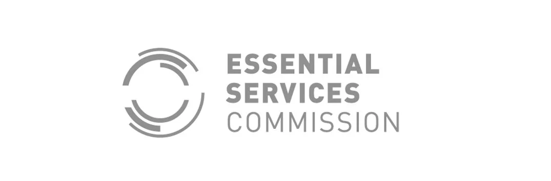 Logo of the Essential Services Commission with a circular design and gray text.