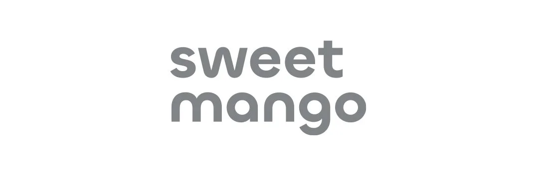 Text saying 'sweet mango' in gray font on a white background.