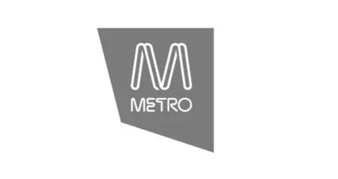 Metro logo with a stylized letter 'M' inside a gray trapezoid shape.