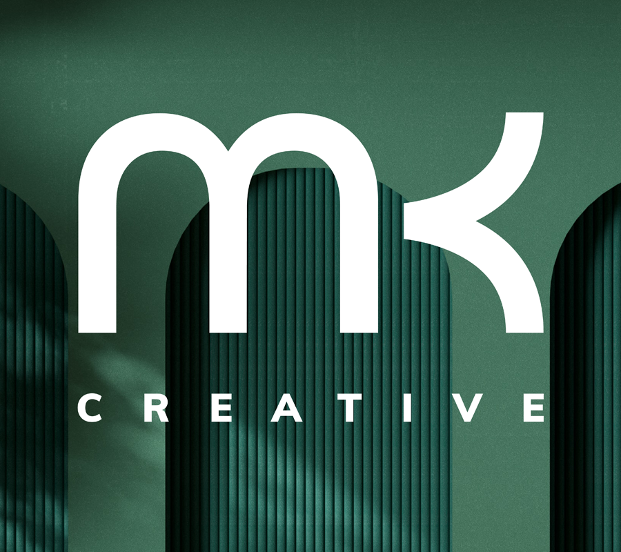 A modern graphic design featuring a large stylized letter 'M' with a smaller '3' integrated into the design, over a textured green background. The word 'CREATIVE' is displayed across the bottom.