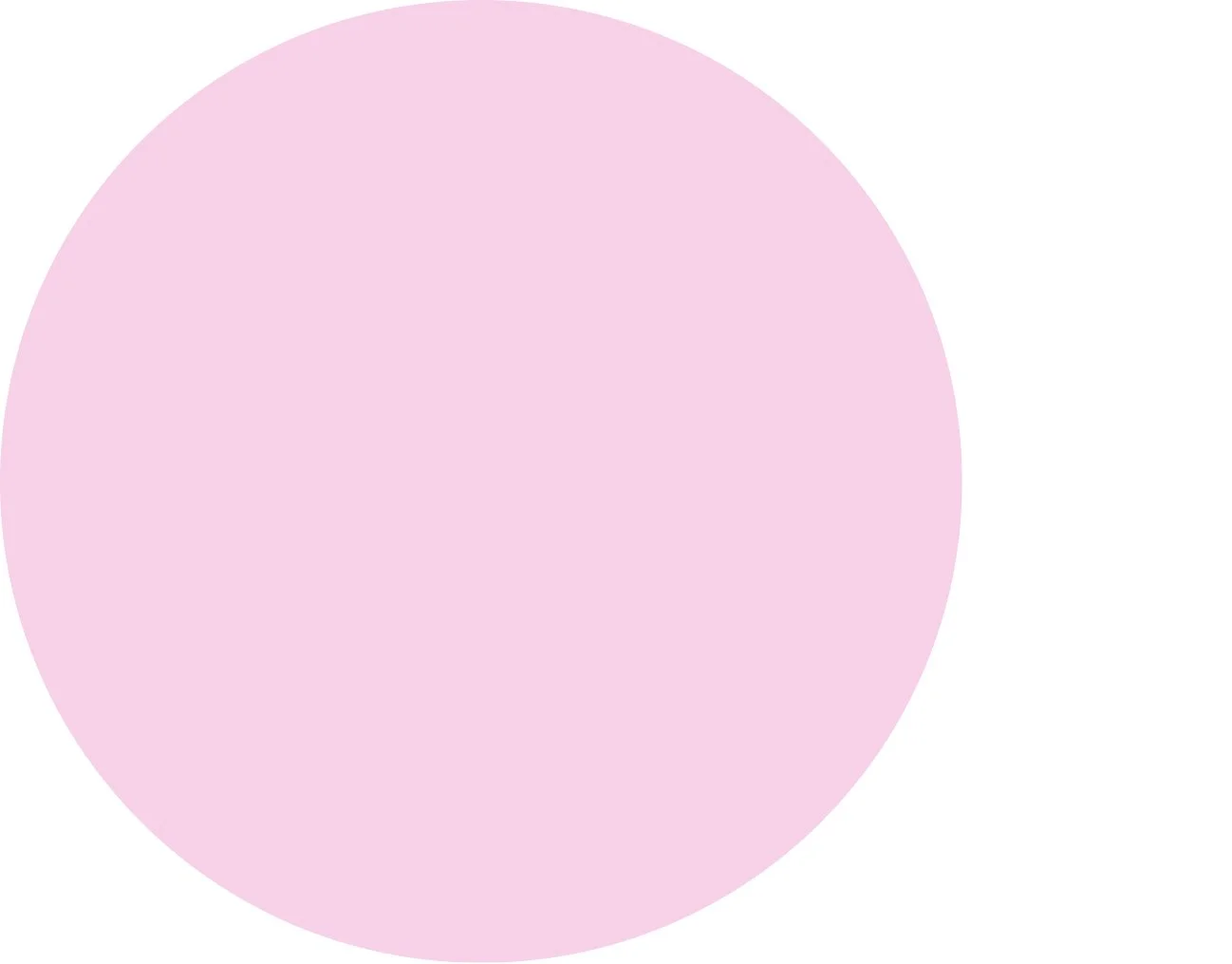 A large, light pink circle on a white background.