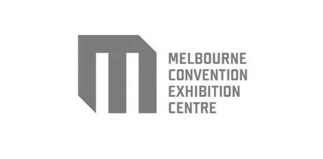 Logo of Melbourne Convention and Exhibition Centre with stylised 'M' and text
