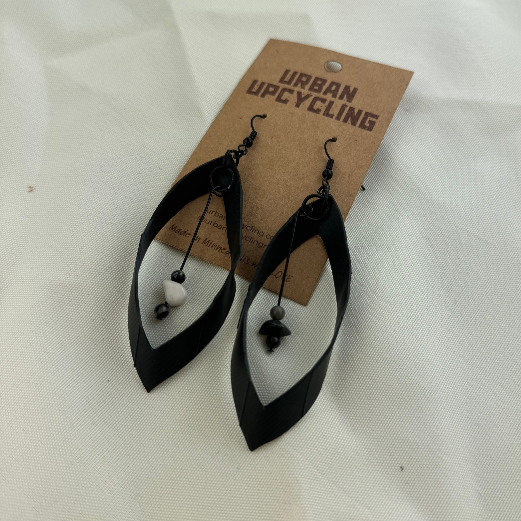 Open Teardrop Up-cycled Bike Tube with Zebra Stone Beads Earrings (2).png