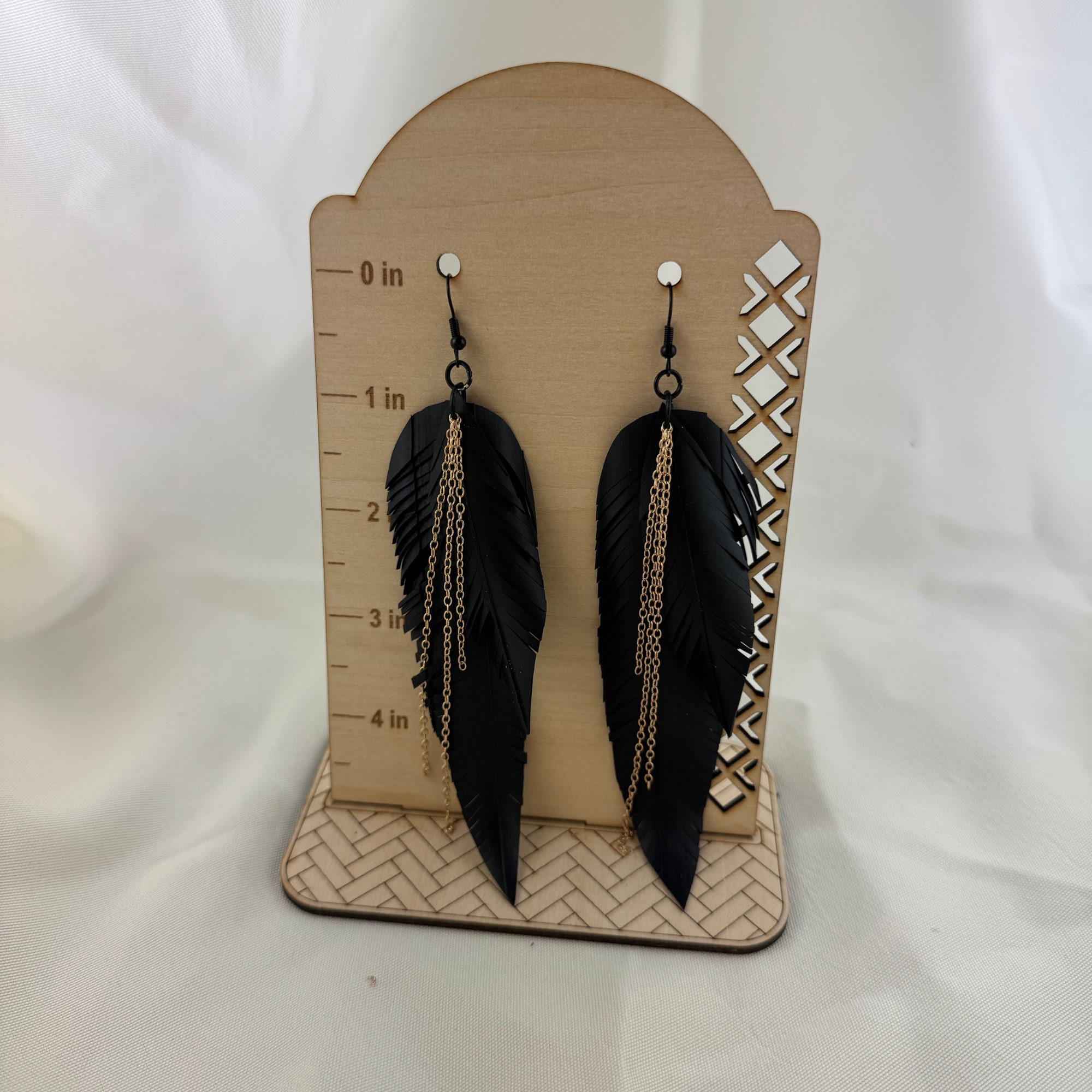 Double Feather Up-cycled Bike Tube and Chain Earrings.png