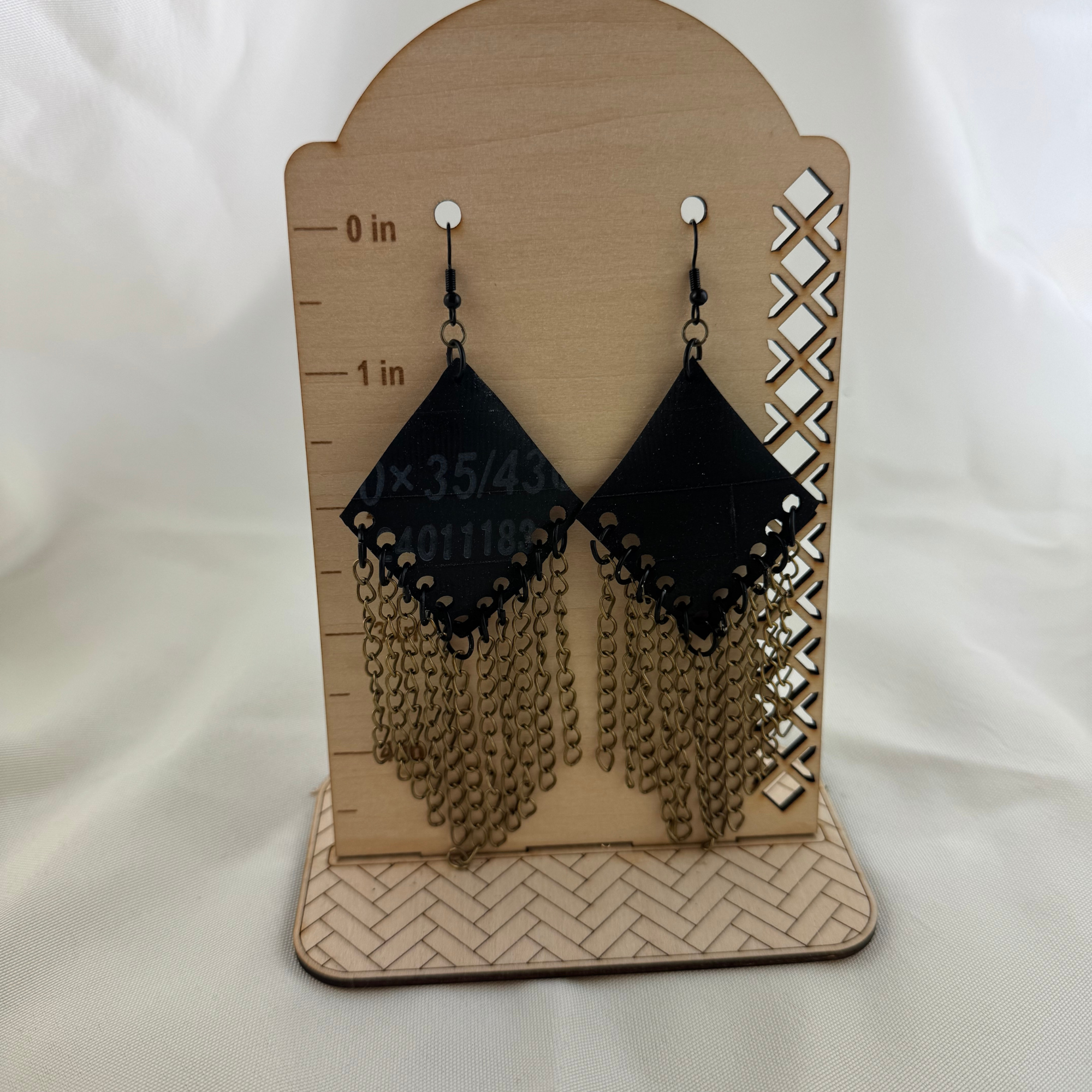 Black Diamond Up-cycled Bike Tube and Chain Fringe Earrings (2).png