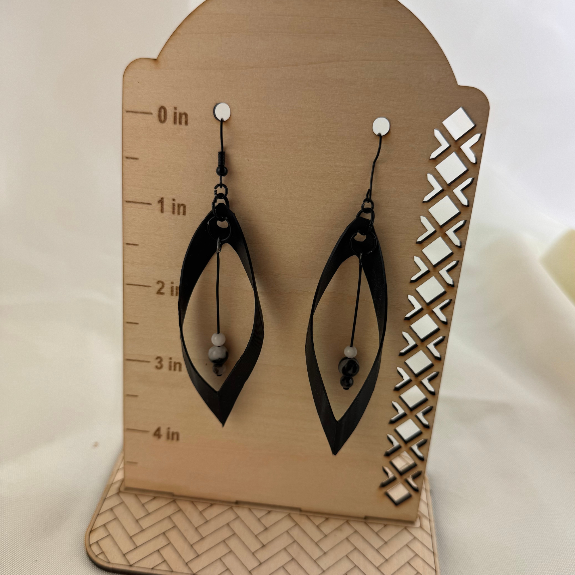 Open Teardrop Up-cycled Bike Tube with Zebra Stone Beads Earrings (4).png