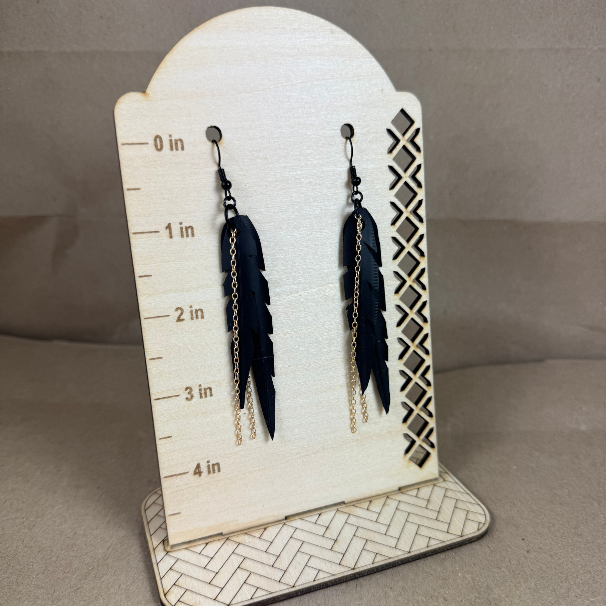 Double Feather Shaped Arrow Earrings Up-cycled Bike Tube and Chain.png