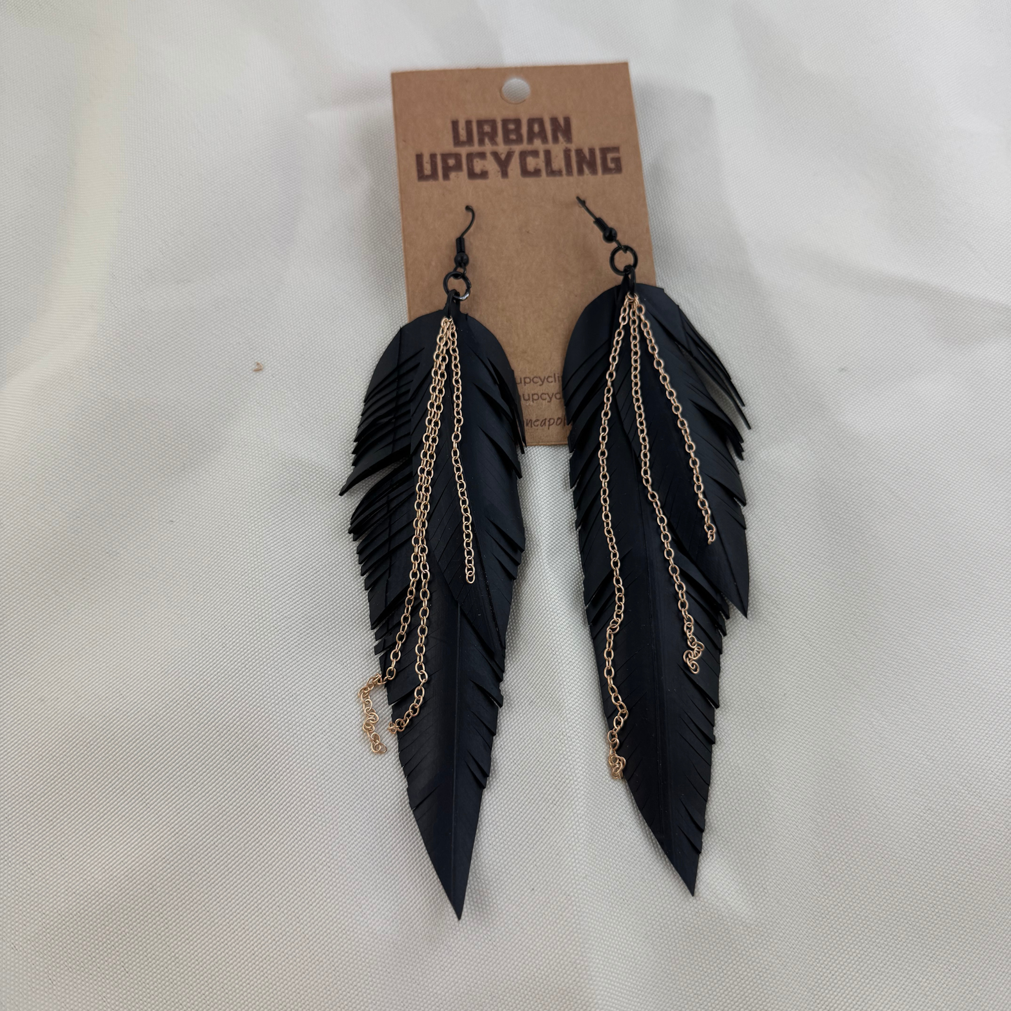 Double Feather Up-cycled Bike Tube and Chain Earrings (2).png