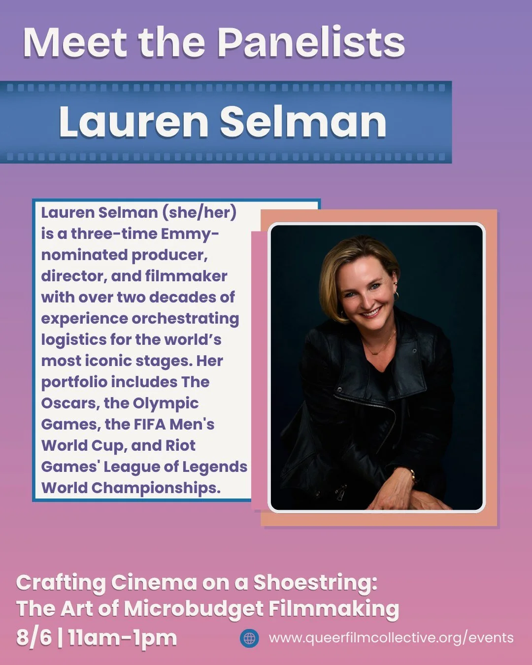 On August 6th, join us from 11 AM - 1 PM at @firstent for Crafting Cinema on a Shoestring: The Art of Microbudget Filmmaking! 🥳

🎬 Today we're spotlighting Lauren Selman (@laurenselman) a THREE-TIME EMMY-NOMINATED producer, director, and filmmaker.