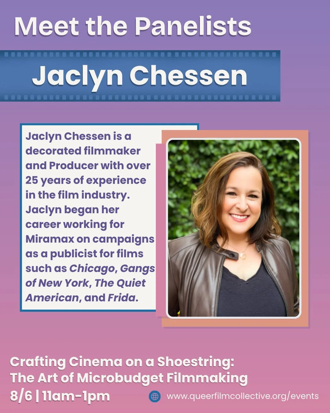 On THURSDAY August 6th, join us from 11 AM - 1 PM at @firstent for Crafting Cinema on a Shoestring: The Art of Microbudget Filmmaking! 🥳

🎬 Today we're spotlighting Jaclyn Chessen (@jacchessen) - an incredibly decorated filmmaker and producer with 