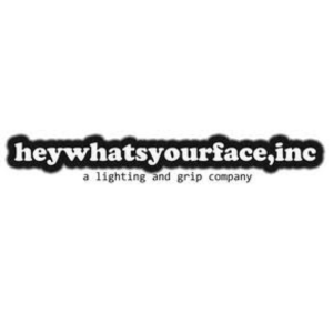 Company logo with the text "heywhatyourface, inc" and the tagline "a lighting and grip company" beneath it.