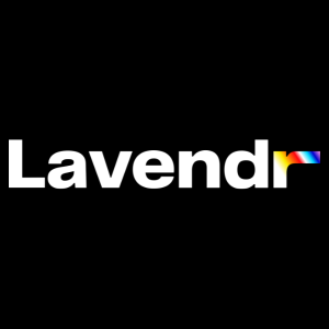 Lavender brand logo with a rainbow-colored paintbrush icon on a black background.