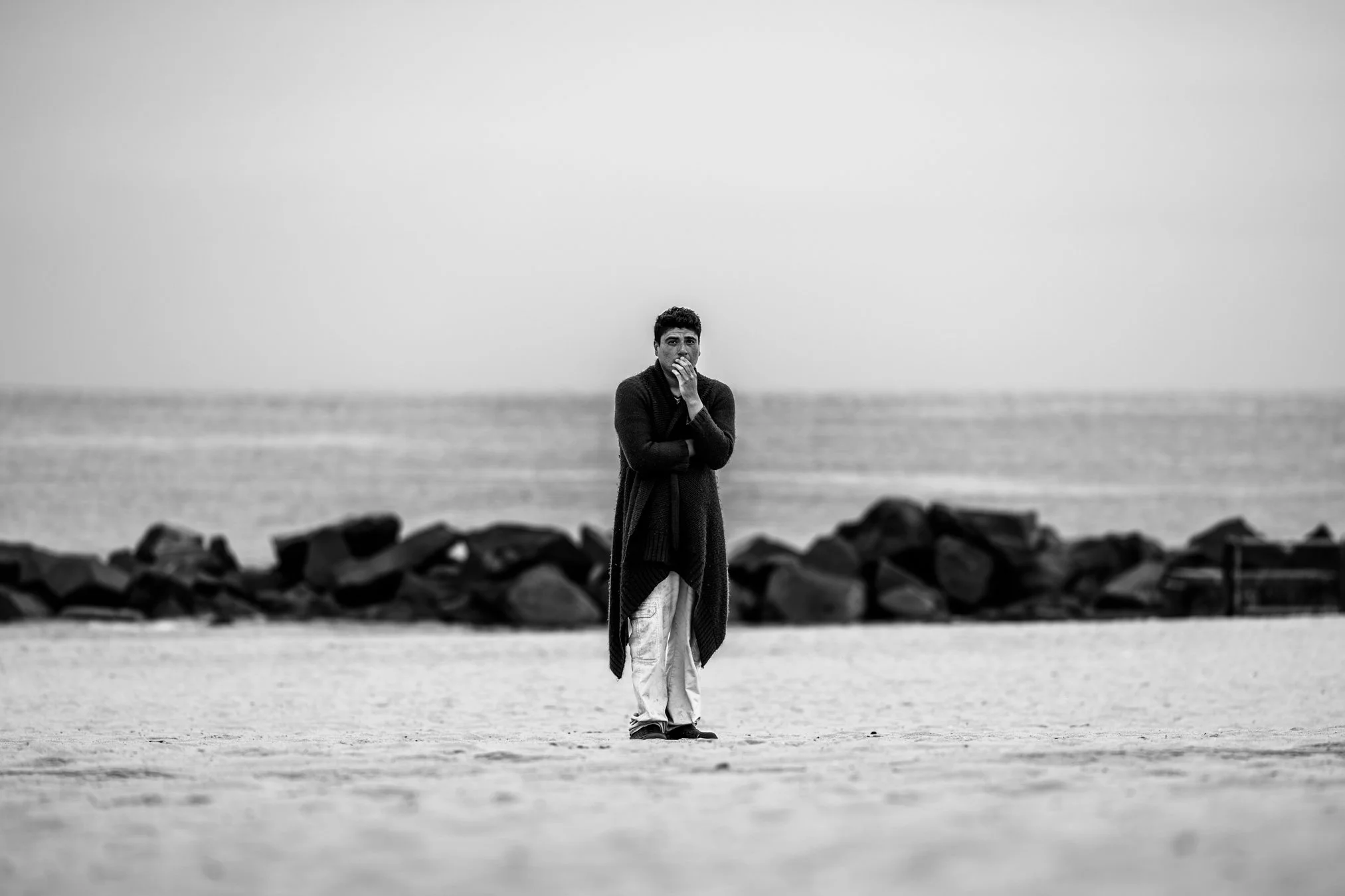 lonely man on beach