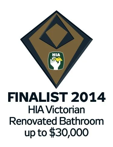 Finalist badge for 2014 HIA Victorian Renovated Bathroom, awarded for renovations up to $30,000.