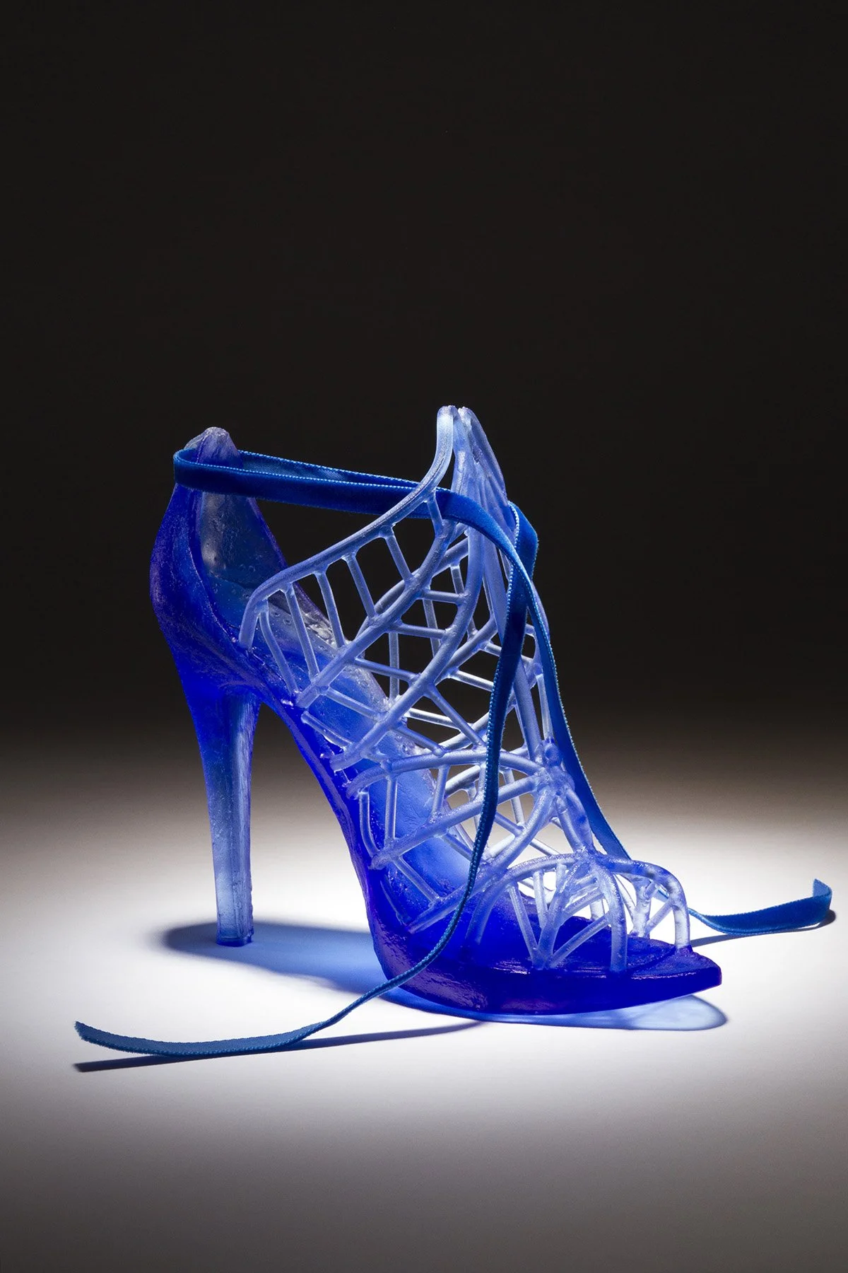 Blue stiletto, cast lead crystal by Australian artist Jo-Anne Maire