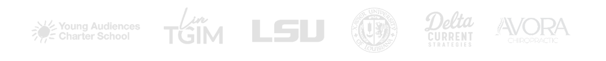 Walker Creative Solutions client portfolio featuring logo partnerships with LSU, Xavier University of Louisiana, and Delta Current Strategies.