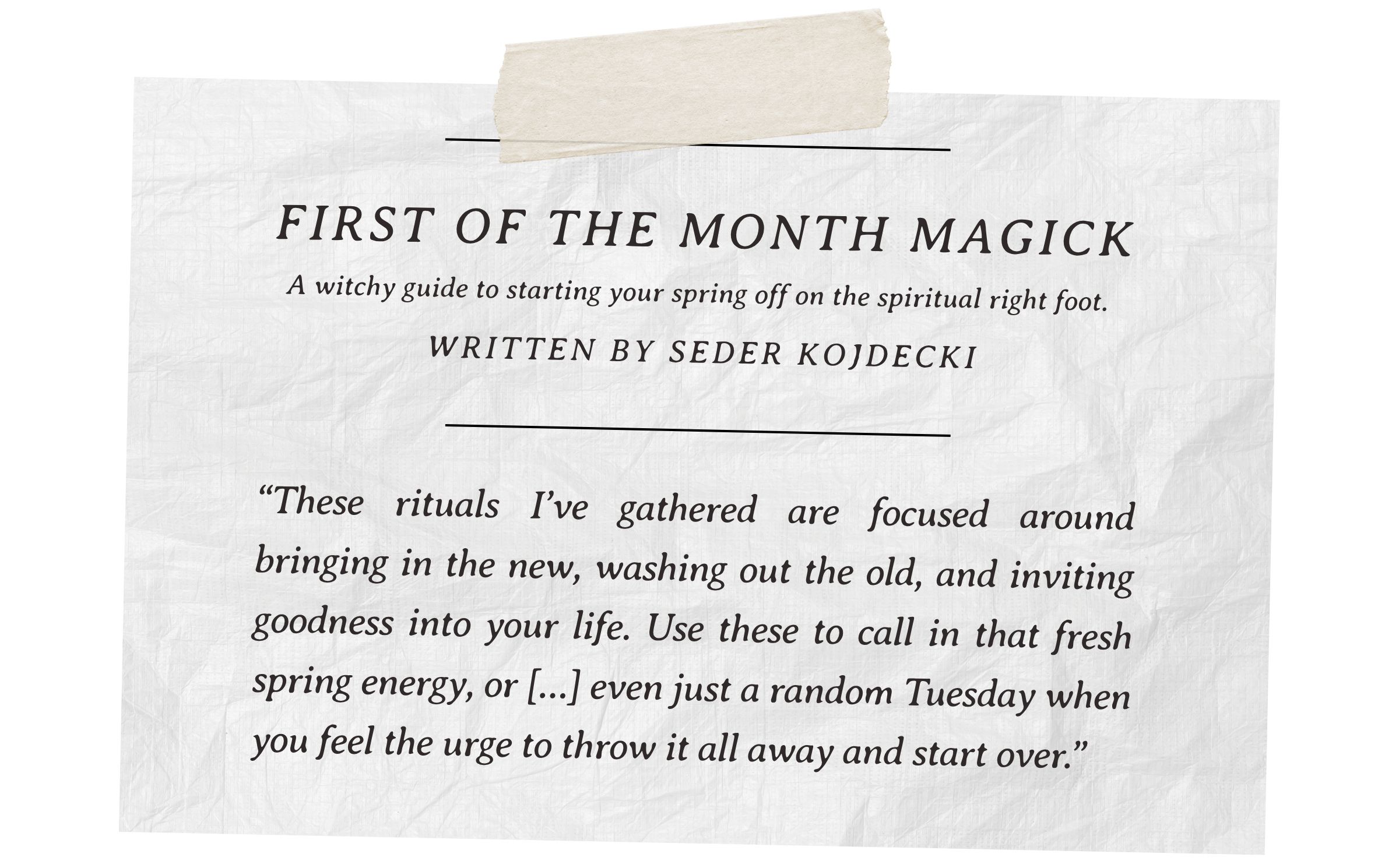 First of the Month Magick