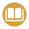 Open book icon inside a gold circle