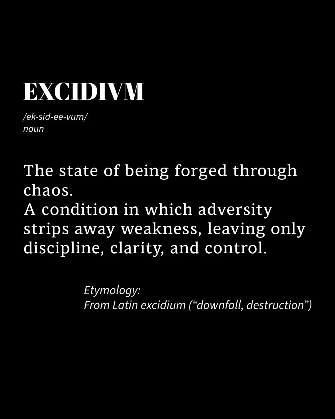 EXCIDIVM is not the fall.

It is the moment everything false fractures
and only your real form remains.

Some fear collapse.
We evolve through it.

Fuel the chaos.

#EXCIDIVM #BornInChaos #LifeForged