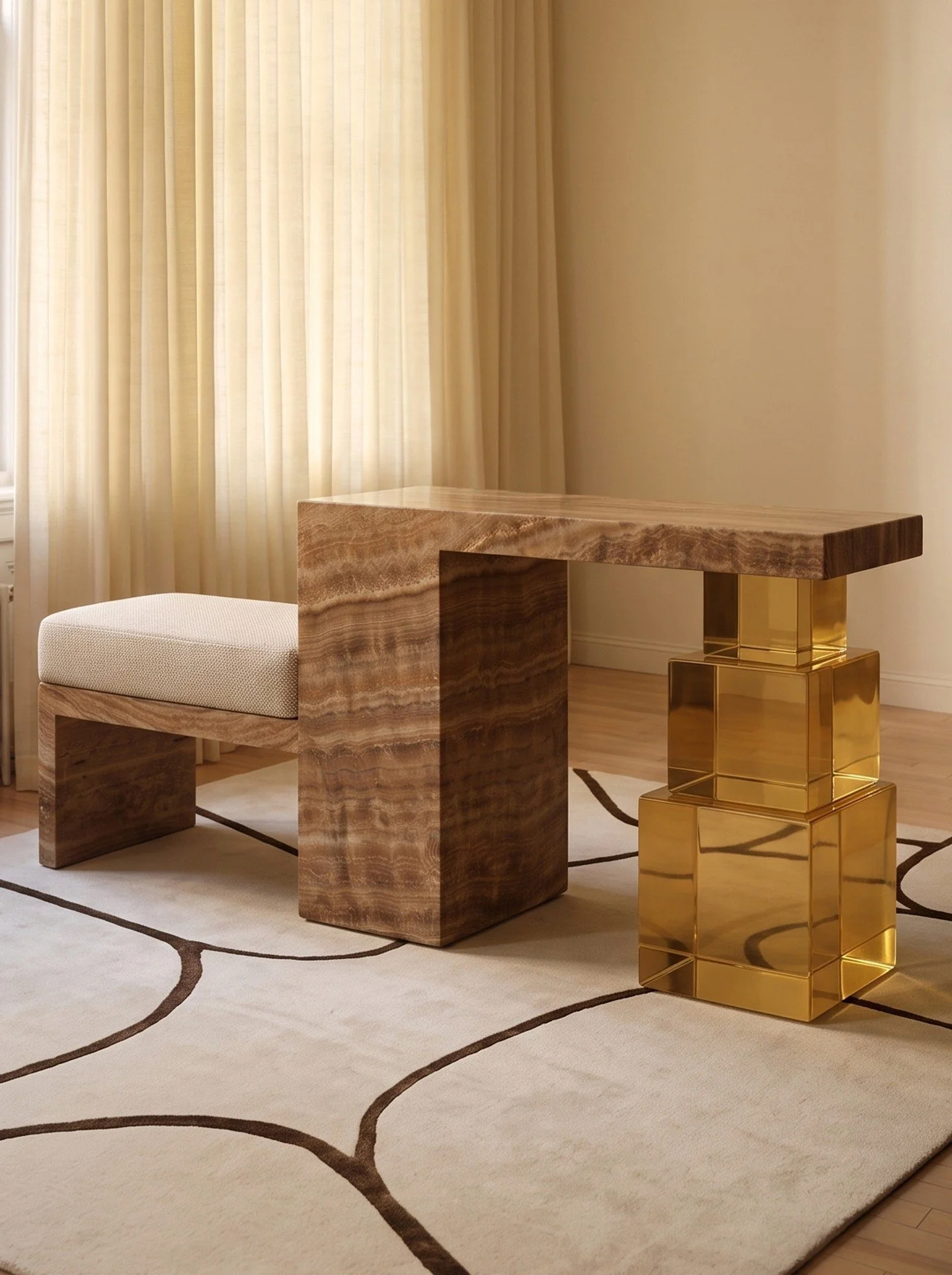 SIBYLLE + XYLEM.⁠
⁠
Part bench, part console, part optical trick. Designed by Samantha Gallacher and Ana&iuml;s Fillau for Alchemy&mdash;our new Art + Loom &times; Manifeste &Eacute;dition collection&mdash;the Sibylle Console Bench plays with weight 