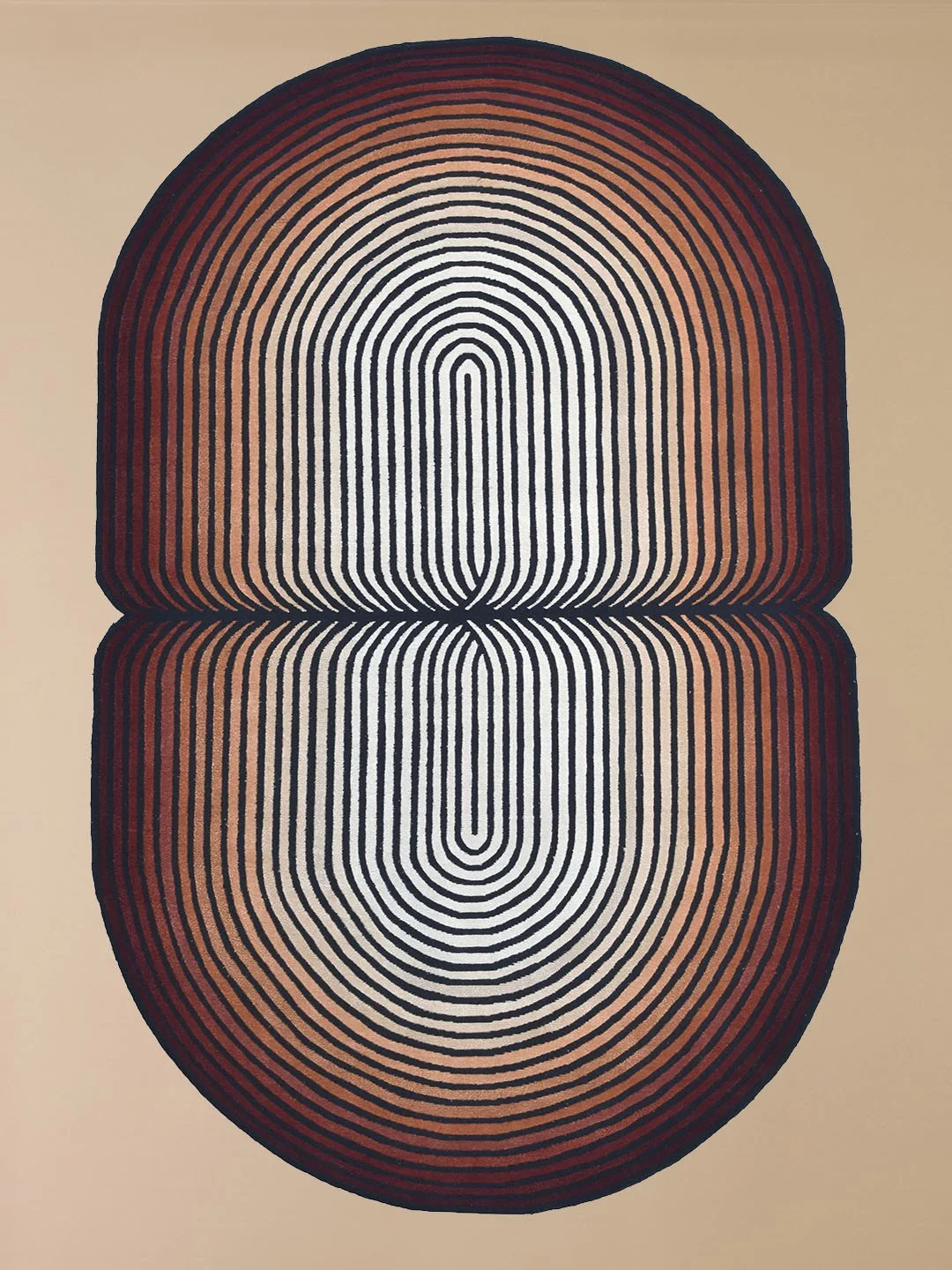 ORBIT. ⁠
⁠
Created in collaboration with Brooklyn-based sculptor and painter Jenna Krypell, Art + Loom&rsquo;s Orbit Rug translates her interest in movement into something hypnotic. Concentric lines expand outward from two mirrored centers, shifting 