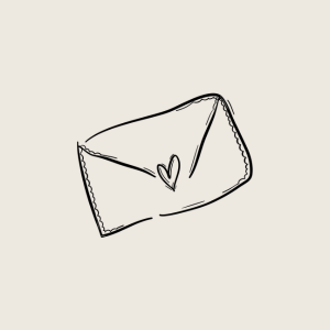 Line drawing of a closed envelope with a heart symbol on it.