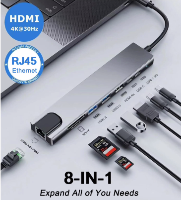Adaptador USB C Hub 8 en 1 multifunción