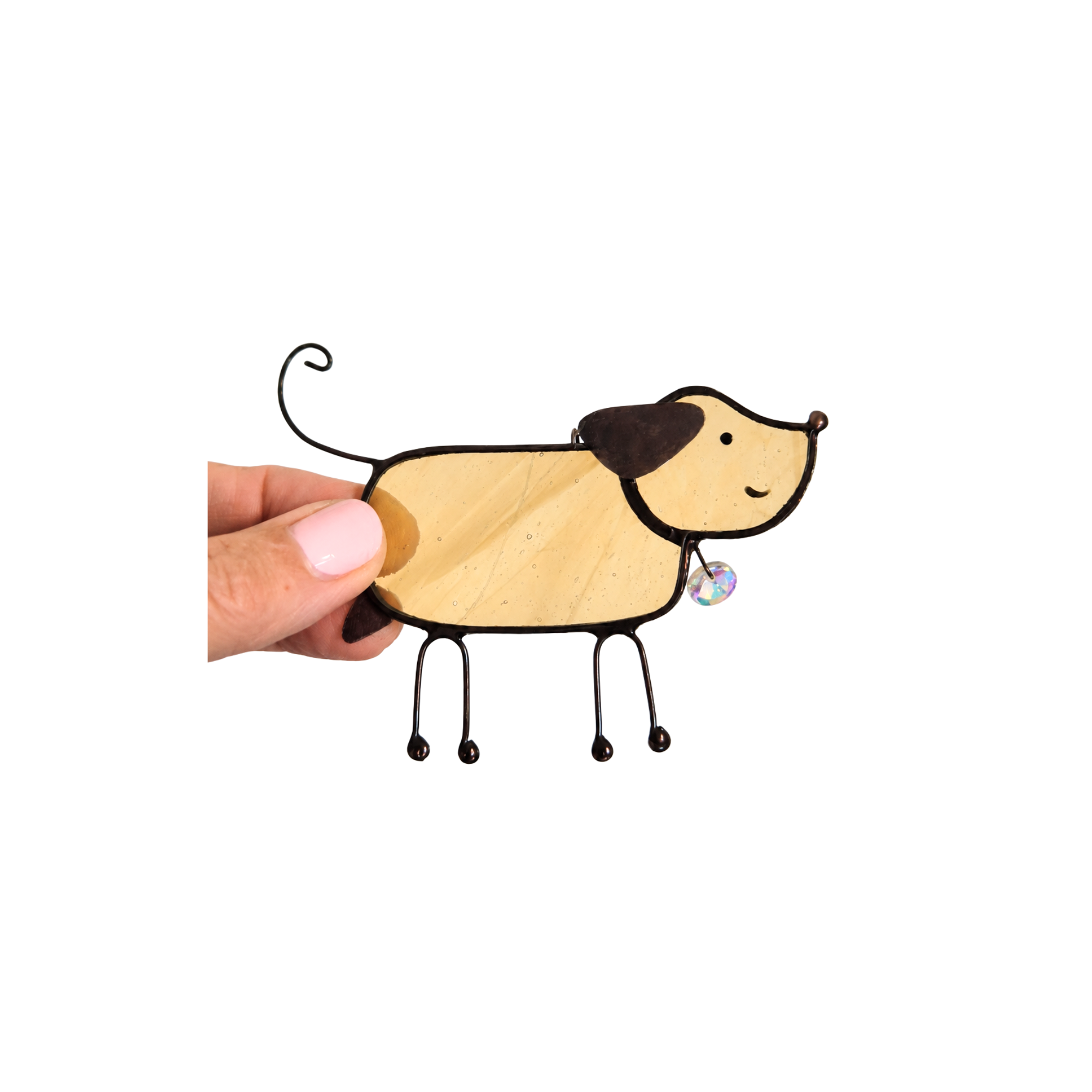Happy dog stained glass suncatcher