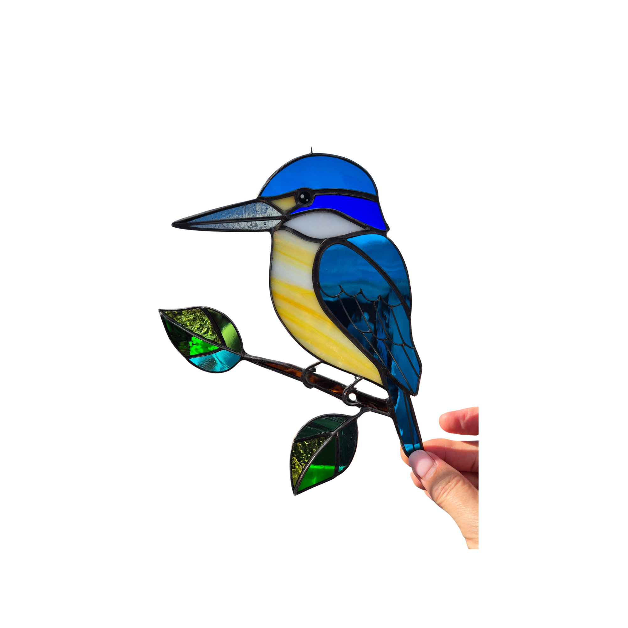 NZ Kingfisher on leaf suncatcher