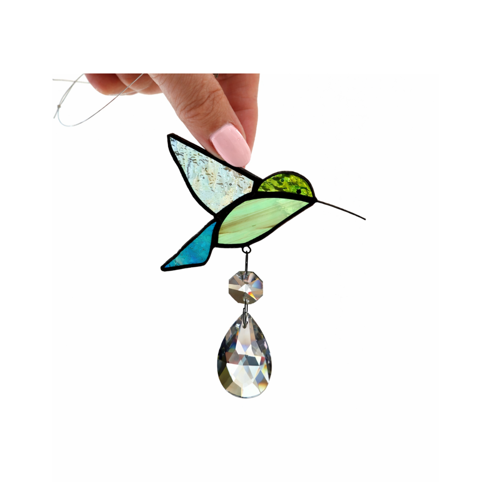 Hummingbird Stained Glass Suncatcher with Crystal