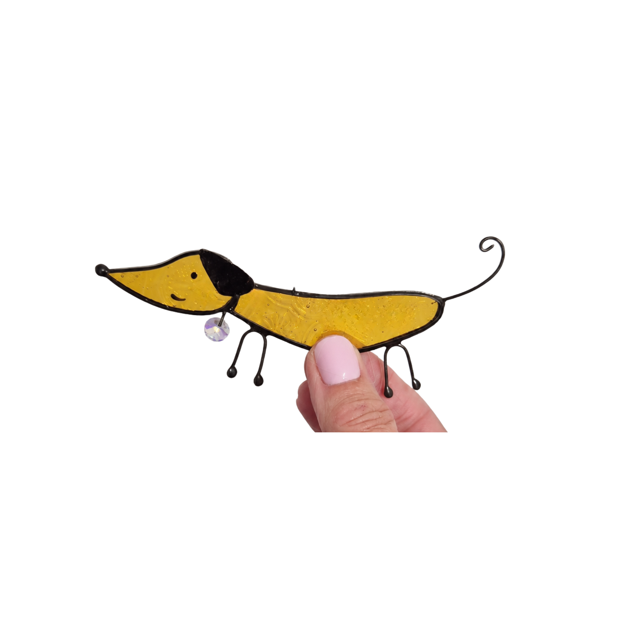 Sausage dog stained glass suncatcher