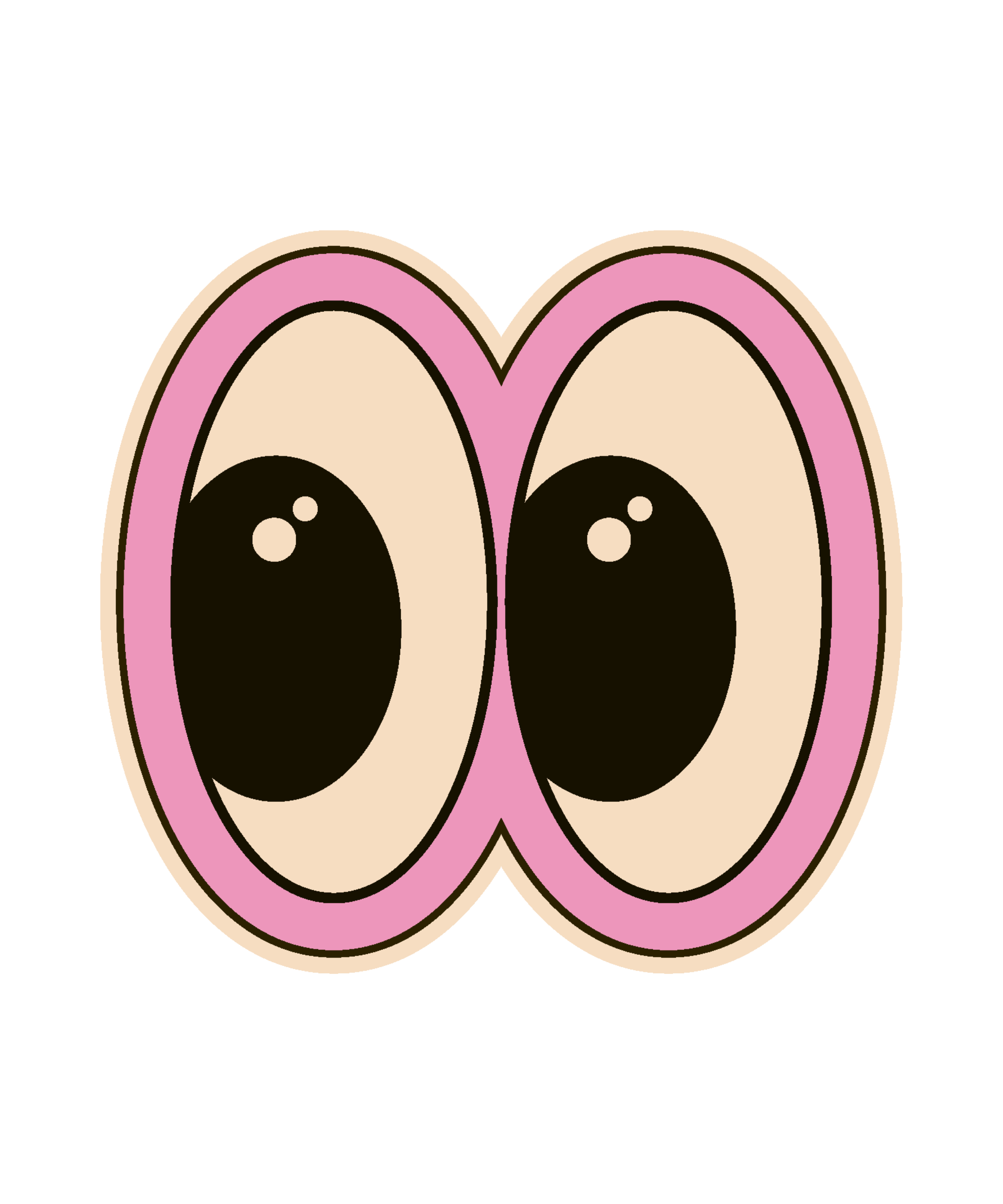 Cartoon representation of an open onion with two eyes on the inside, resembling a face.