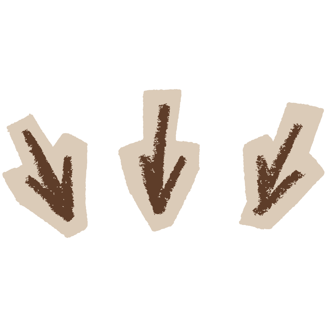 Three brown downward pointing arrows on a beige background.