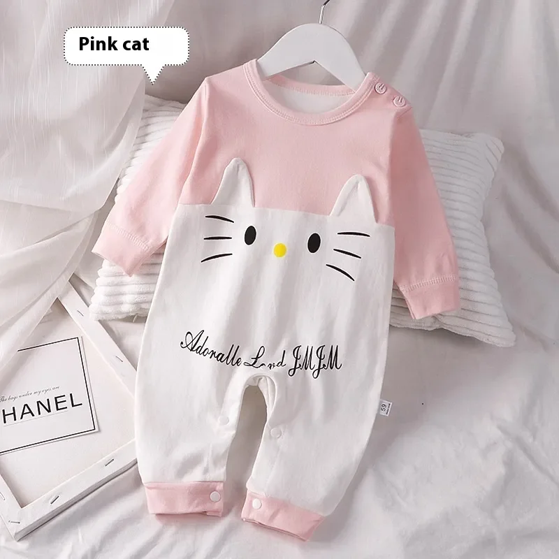 Adorable Pink Cat Cotton Baby Rompers Pajamas 0-3 mos