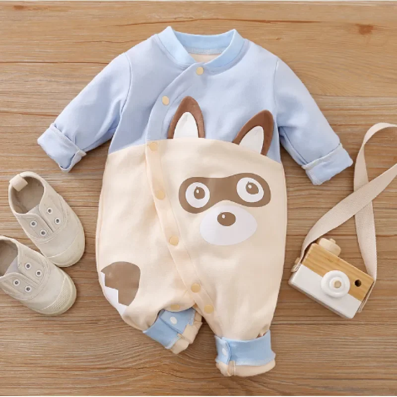 Whimsical Raccoon Cotton Baby Rompers - Pajamas for 0-3 Months