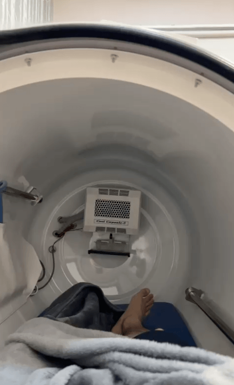 This is Zack in Oxygen Chamber treatment at Absolute Hair Clinic post transplant in Bangkok Thailand