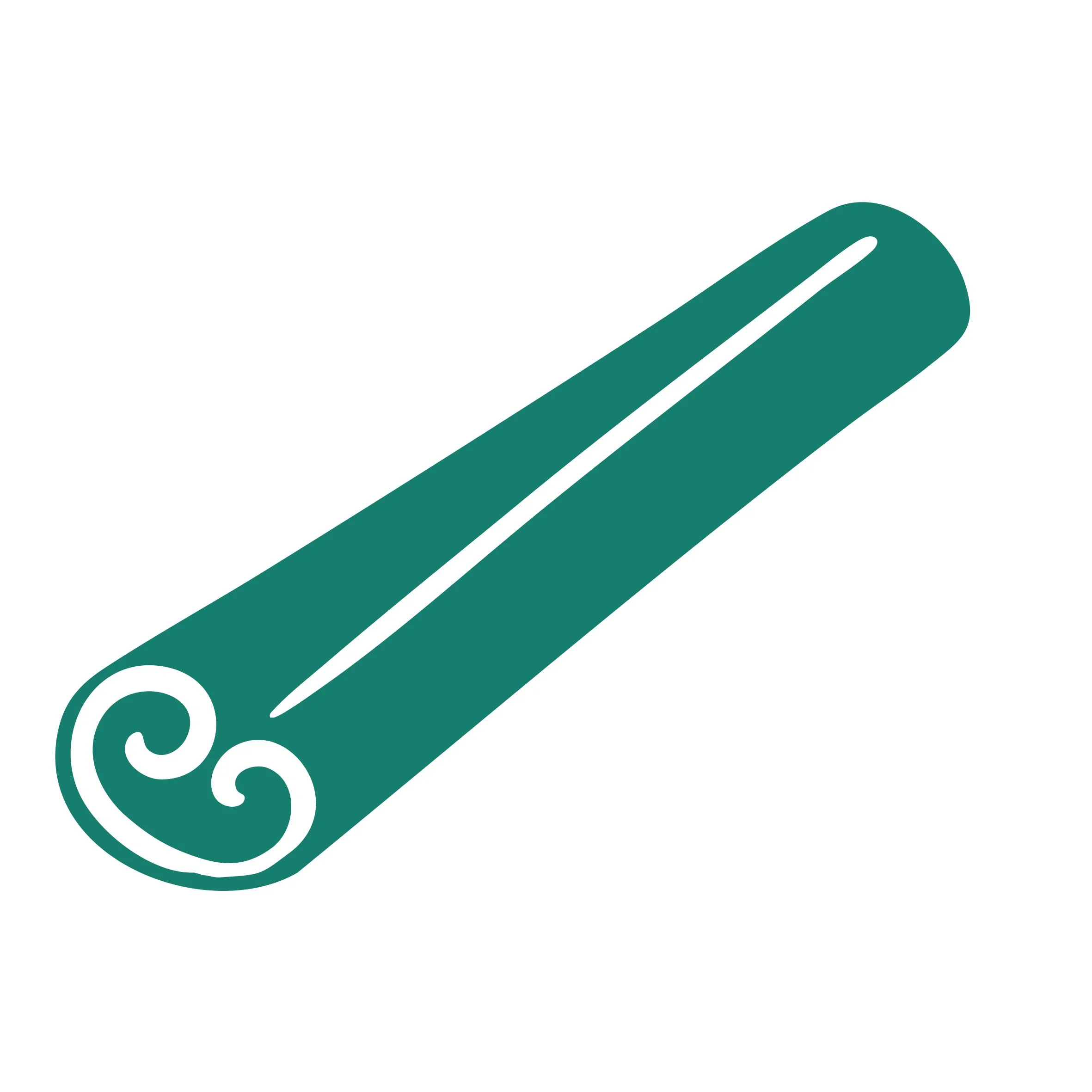 Illustration of a cinnamon stick with a white stripe running along its length.