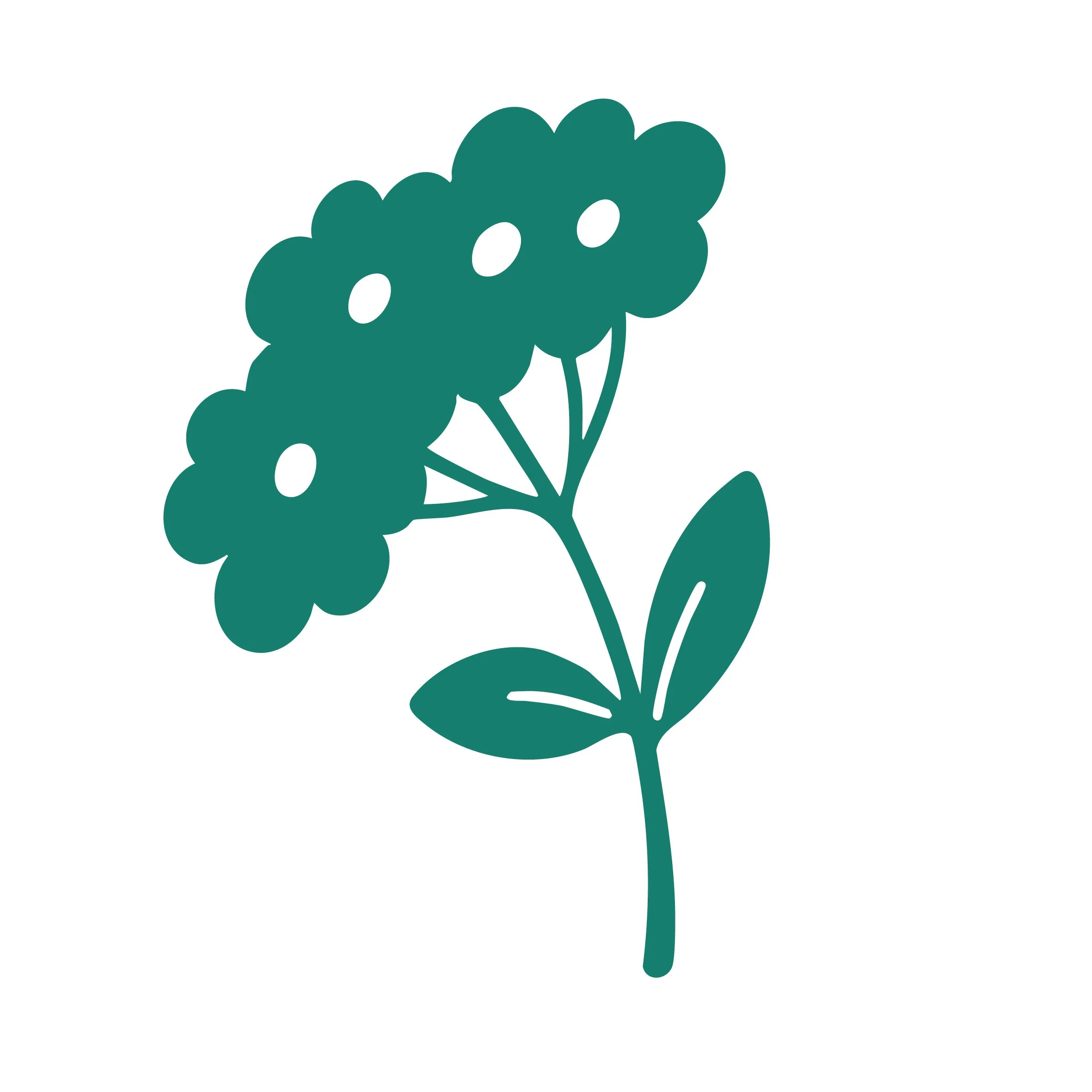 A simple, stylized illustration of a sprig of green herbs with a stem, leaves, and clustered rounded flowers or buds.