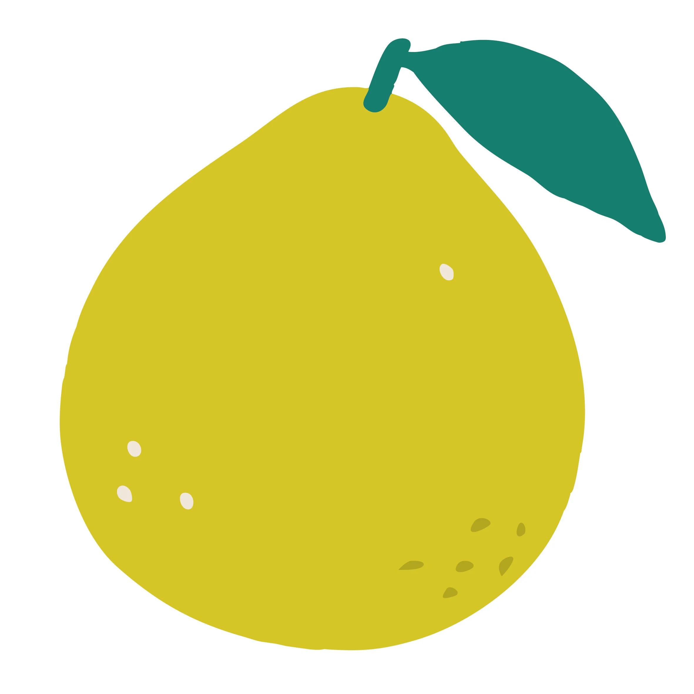 A digital illustration of a yellow lemon with a green leaf attached to the stem.