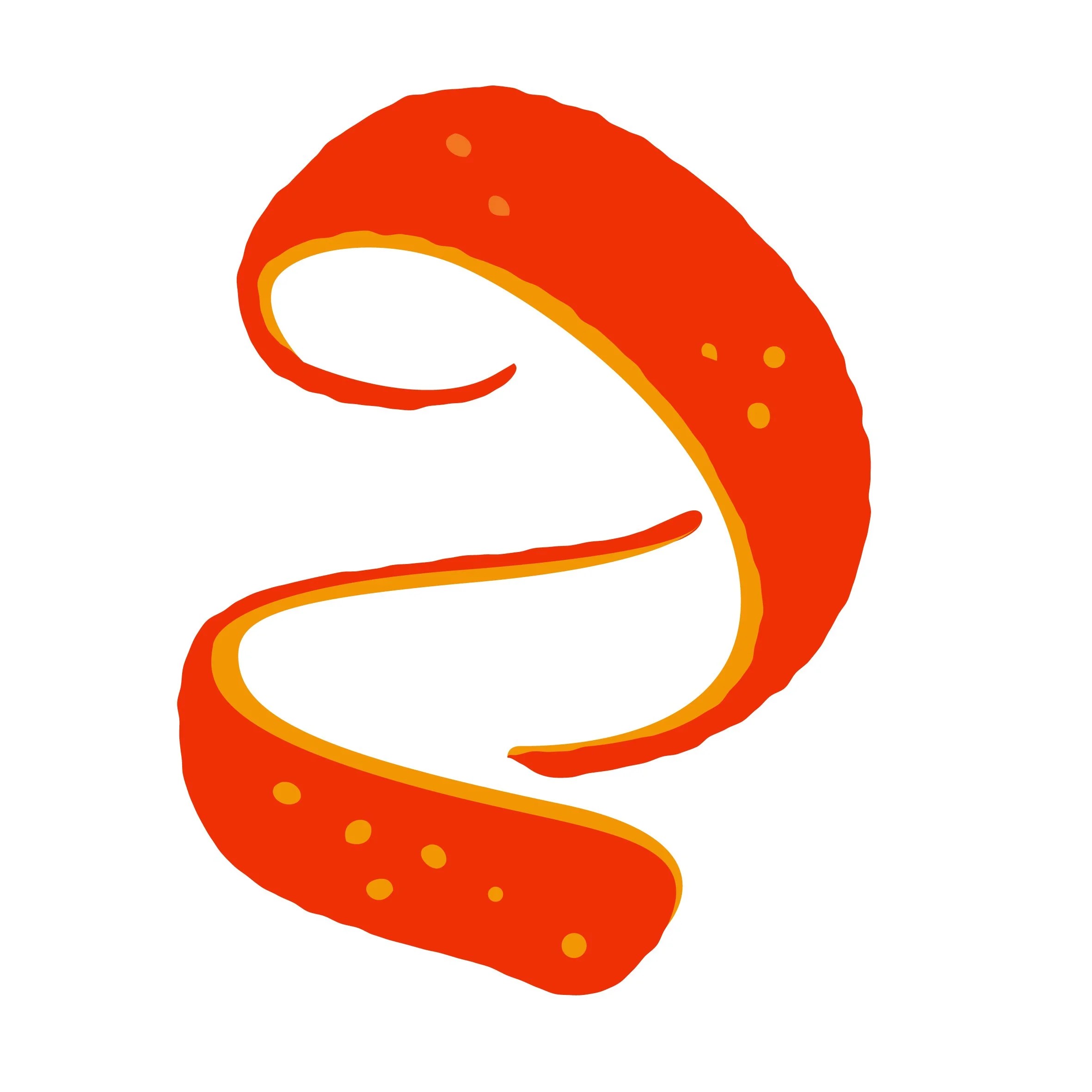 Illustration of a red and orange curled shape resembling a pepper or chili.