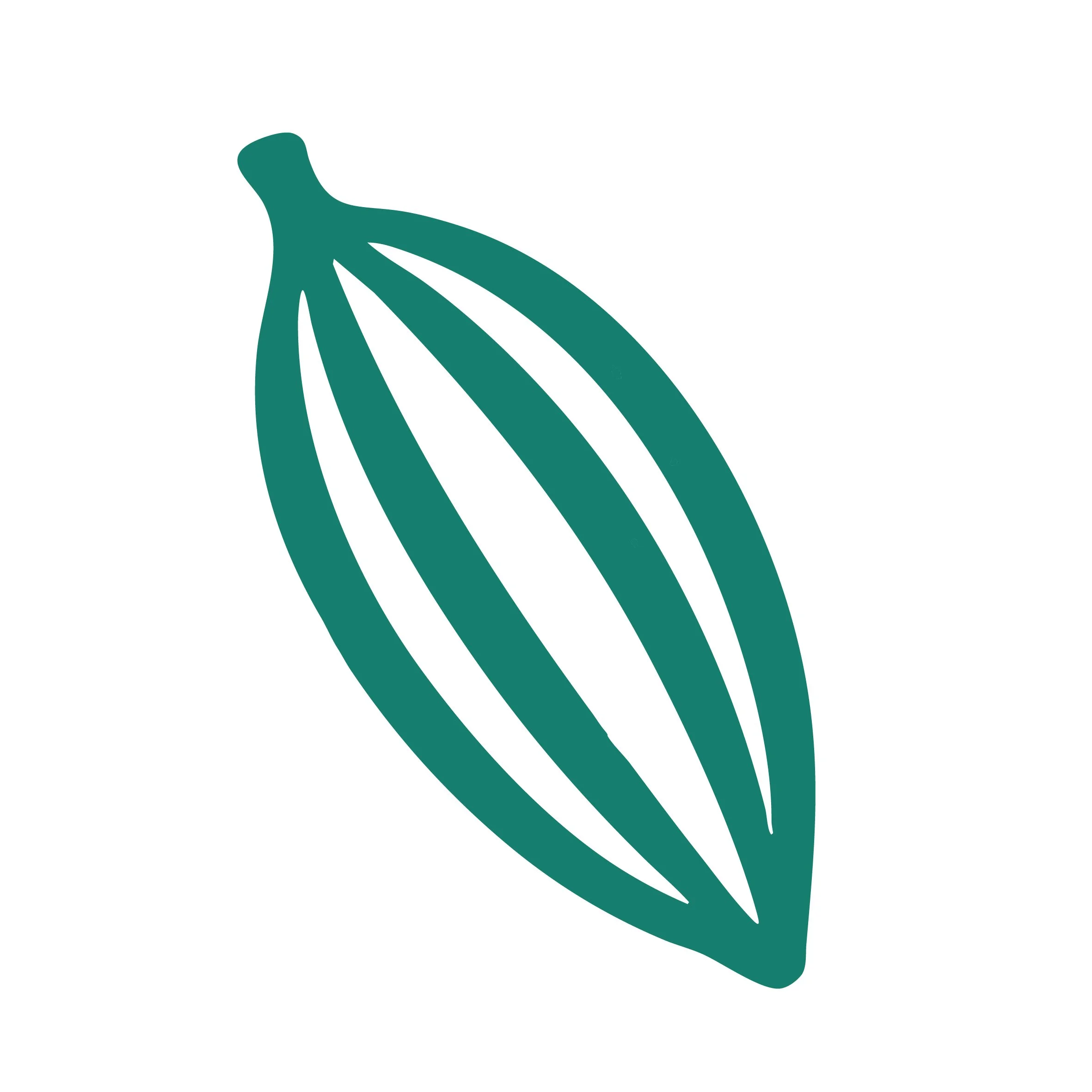 Graphic illustration of a holly leaf with a teal green color on a white background.
