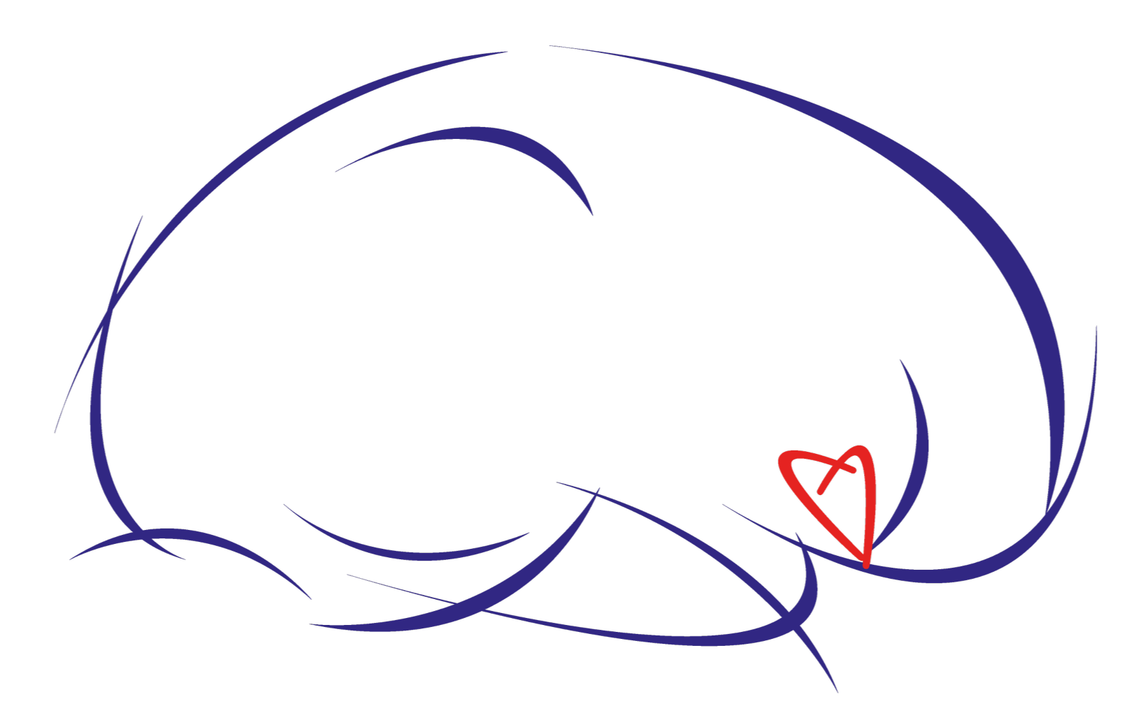 A minimalist digital drawing of a brain with a red heart near the position of the pituitary gland.