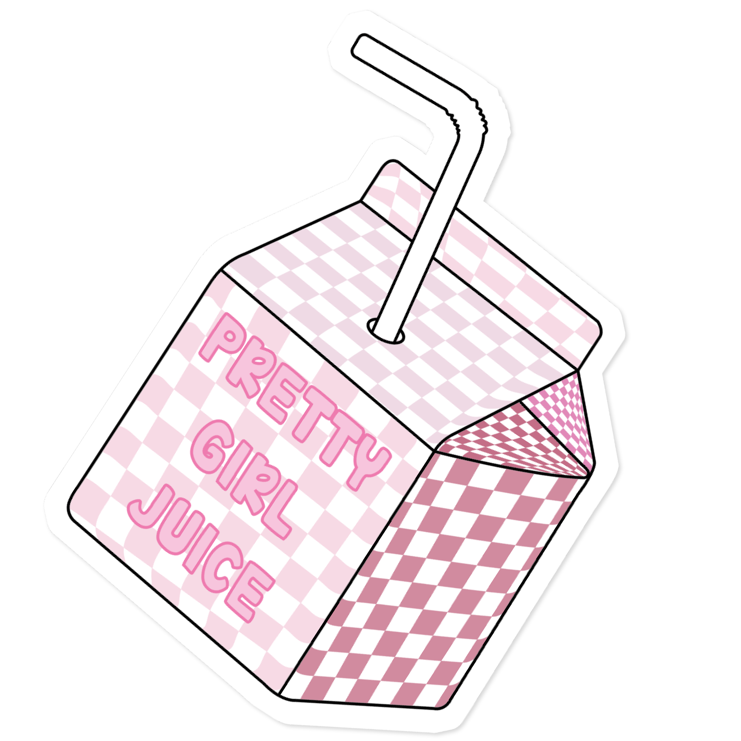 Illustration eines pinkfarbenen Getränks in einem Becher mit Strohhalm und checkered Muster